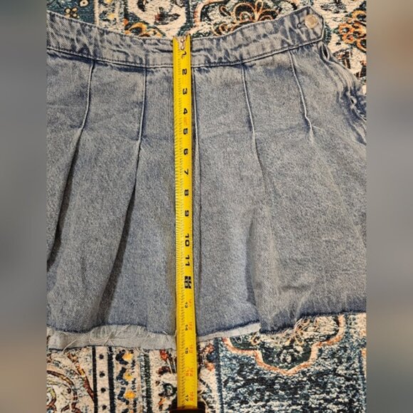 ZARA Pleated Raw Edge Denim Skirt, Medium - Picture 5 of 6
